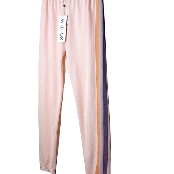 WILDFOX NWT Retro Grapefruit Striped Knox Jogger Pants Size Medium in Pink Salt - Picture 4 of 14